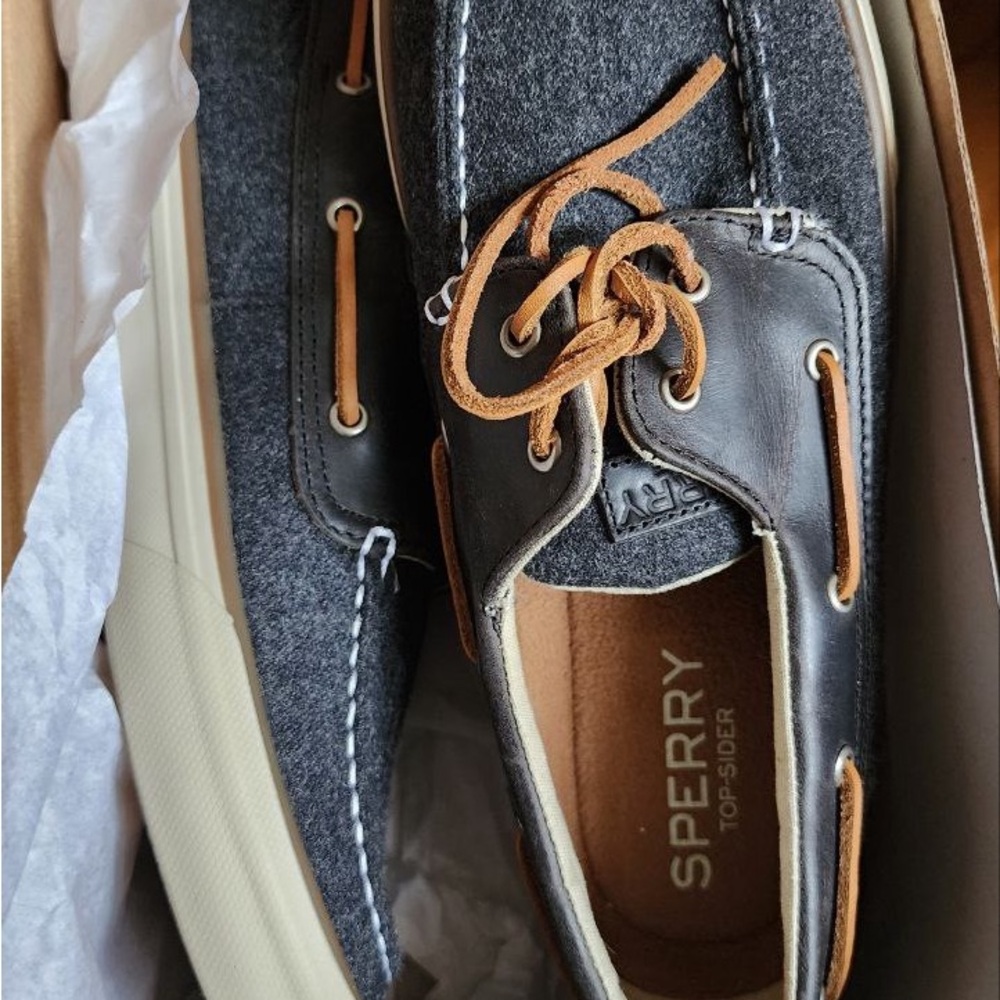 Sperry Gray and Brown Boat Shoes with Moccasin Toe